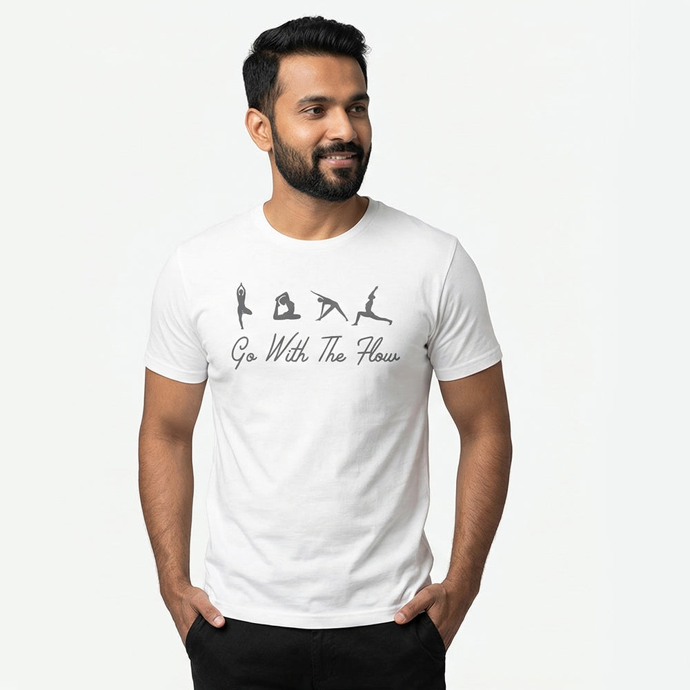 Go With The Flow - White Yoga Round Neck T-shirt