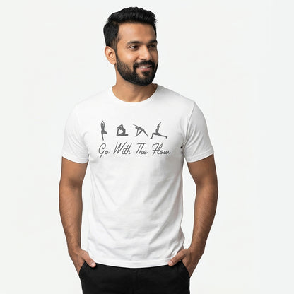 Go With The Flow - White Yoga Round Neck T-shirt