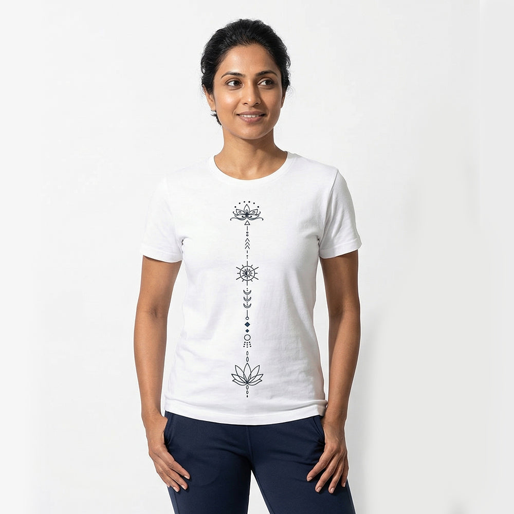 Sacred Flow - White Yoga Round Neck T-shirt