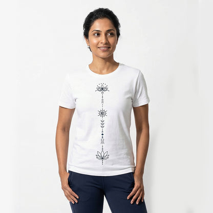 Sacred Flow - White Yoga Round Neck T-shirt