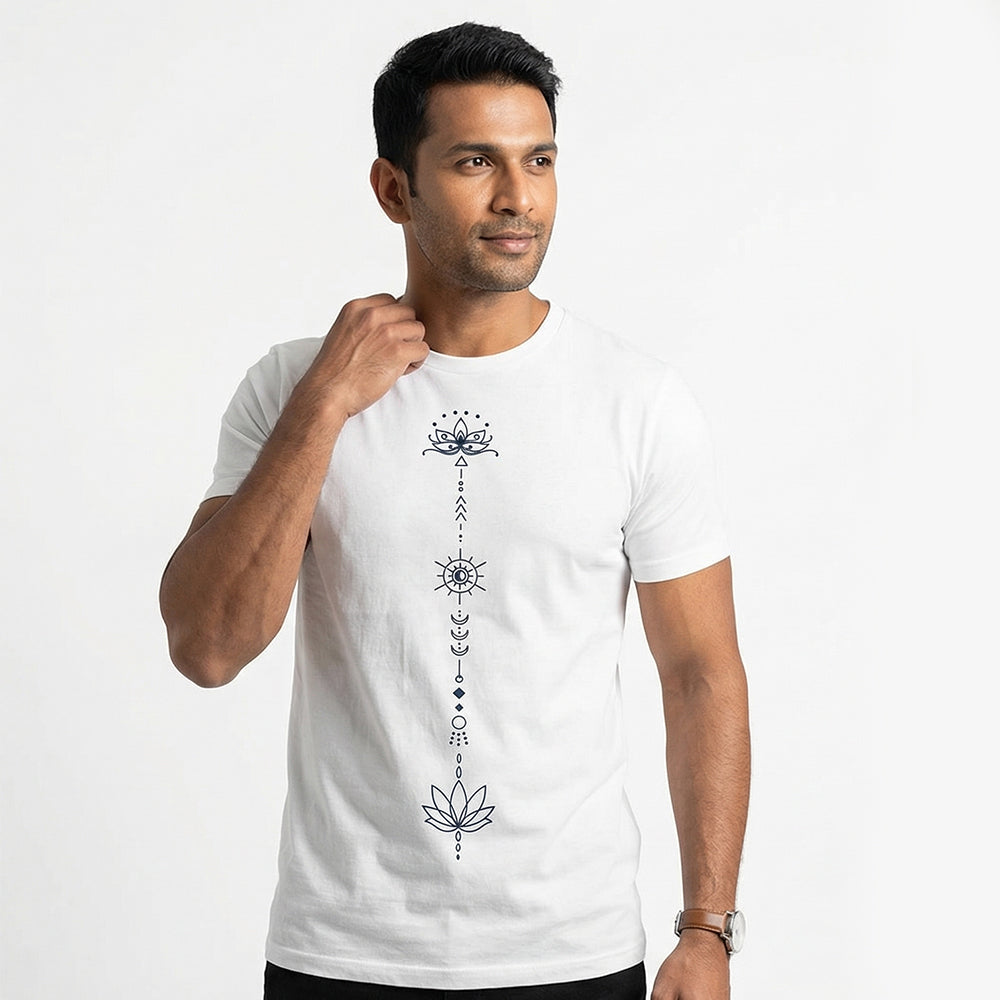 Sacred Flow - White Yoga Round Neck T-shirt