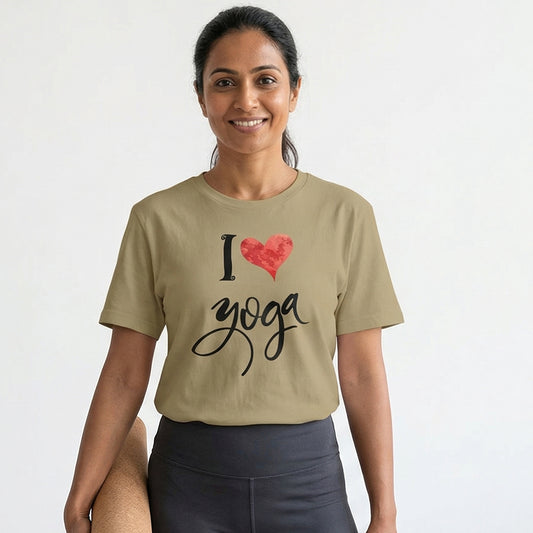 I Love Yoga - Beige Yoga Round Neck T-shirt
