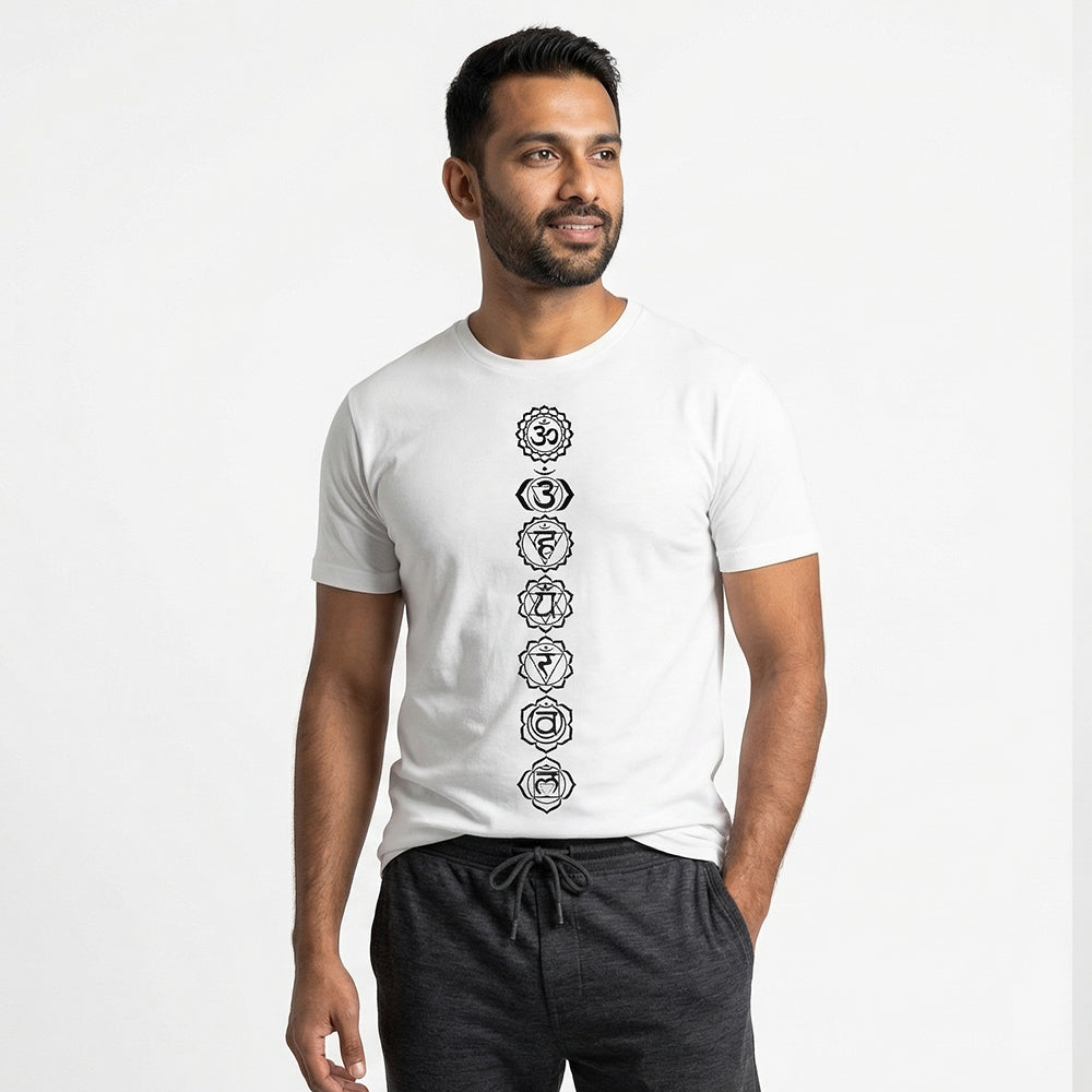 Seven Chakras - White Yoga Round Neck T-shirt