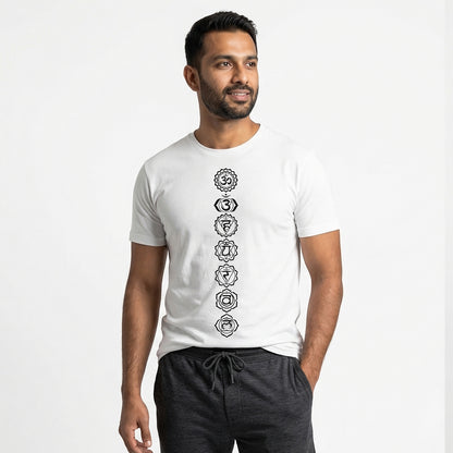 Seven Chakras - White Yoga Round Neck T-shirt