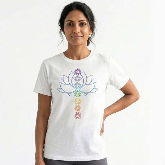 Awakened Chakra - White Yoga Round Neck T-shirt