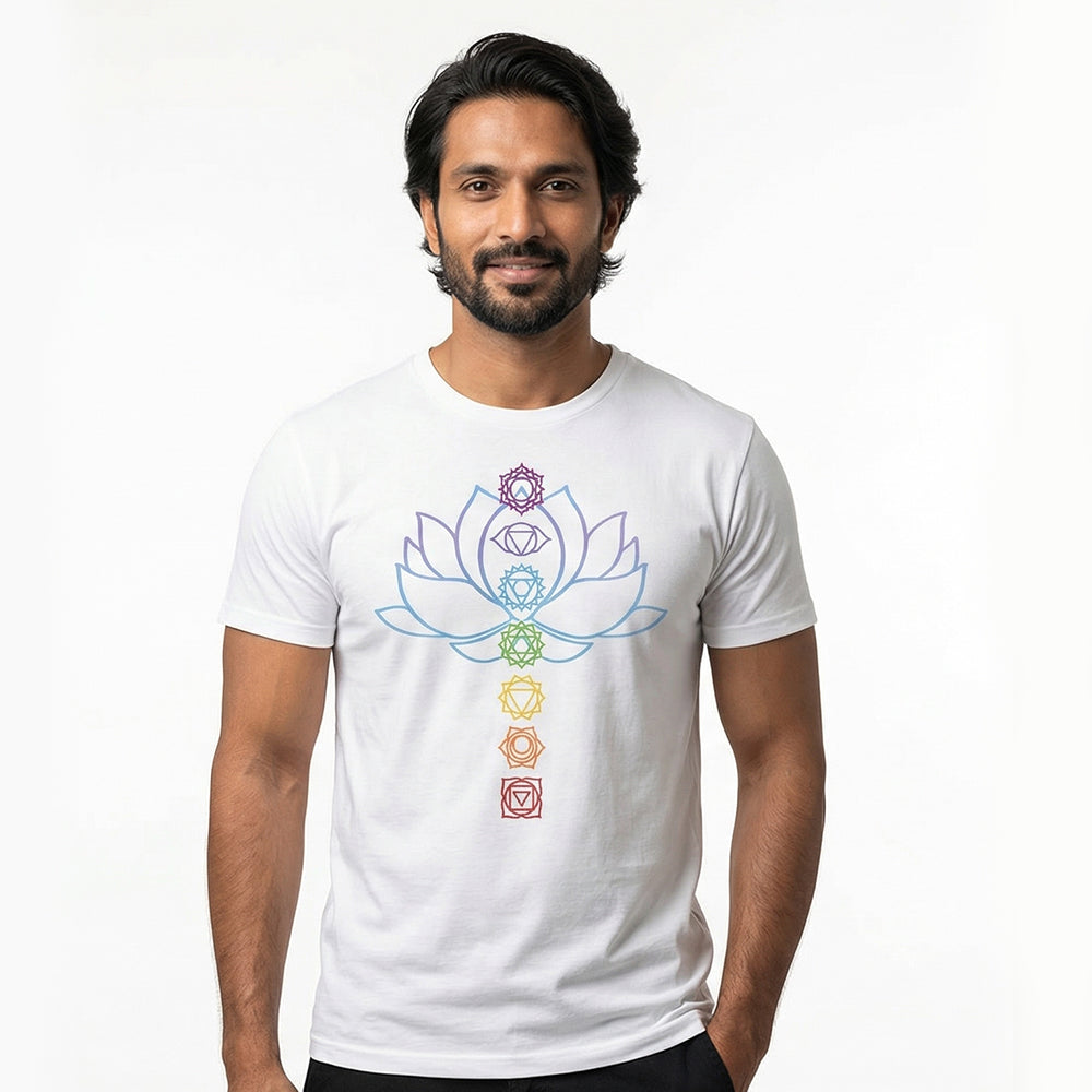 Awakened Chakra - White Yoga Round Neck T-shirt