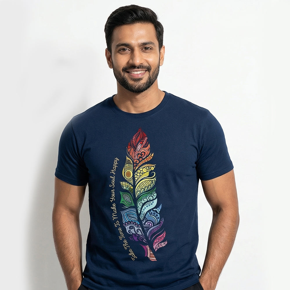 Soul Happy - Navy Blue Yoga Round Neck T-shirt