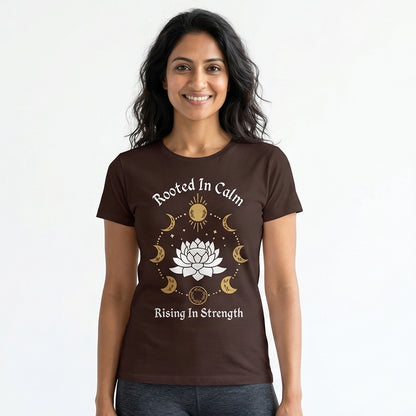 Rooted In Calm - Coffee Brown Yoga Round Neck T-shirt