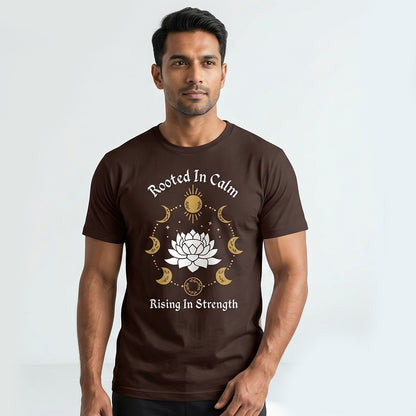 Rooted In Calm - Coffee Brown Yoga Round Neck T-shirt