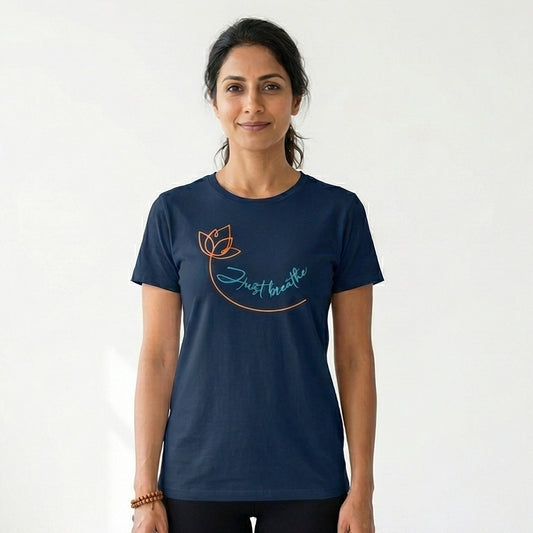 Breathe & Flow - Navy Blue Yoga Round Neck T-shirt