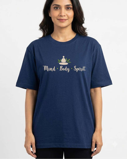 Mind Body Spirit- Navy Blue Round Neck Yoga T-shirt