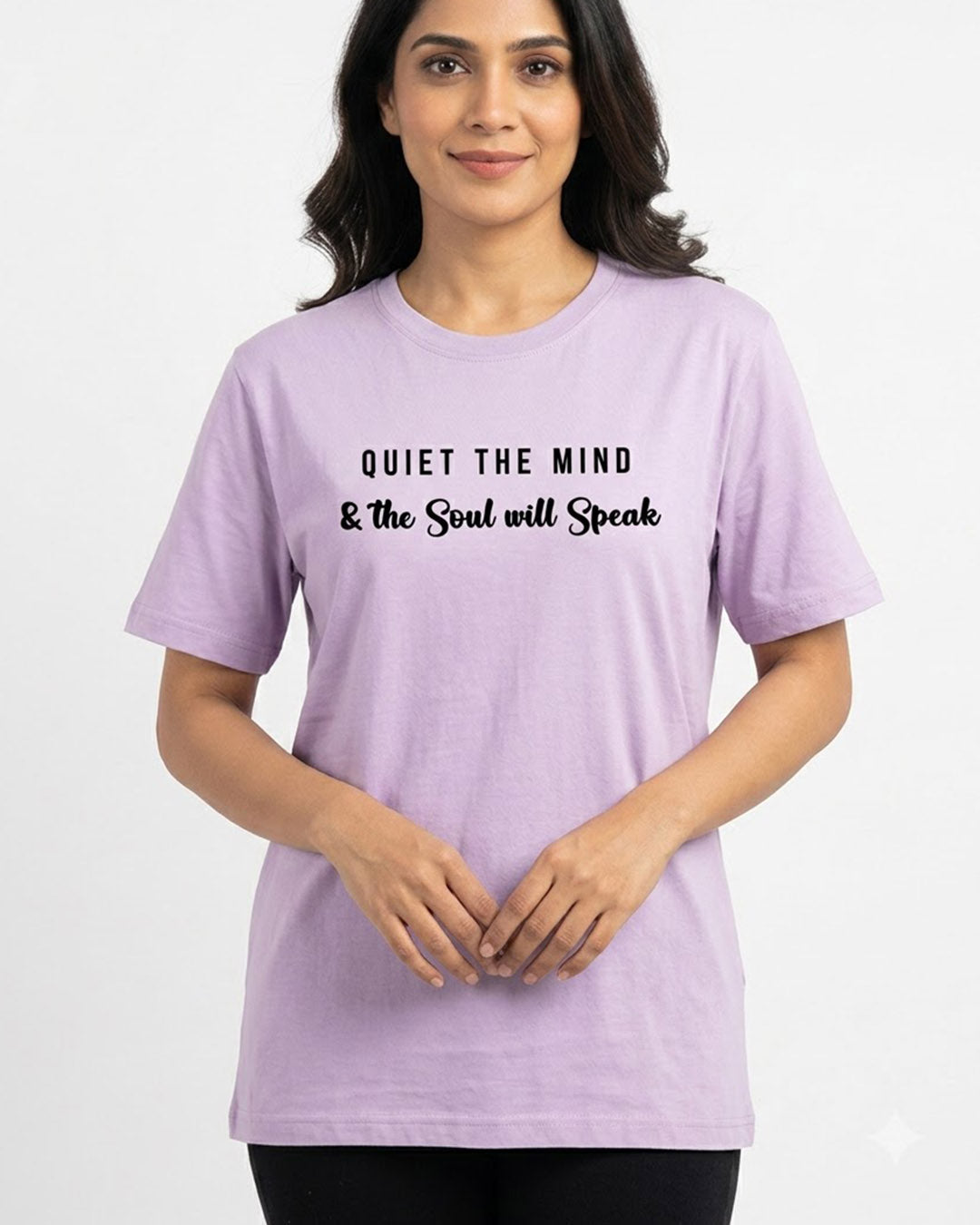 Soul will Speak- Lavender Round Neck Yoga T-shirt
