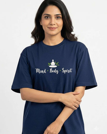 Mind Body Spirit- Navy Blue Round Neck Yoga T-shirt