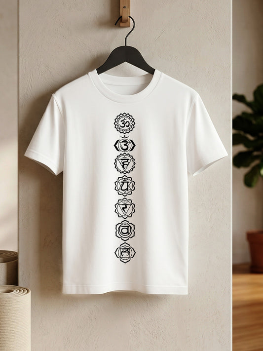 Seven Chakras - White Yoga Round Neck T-shirt