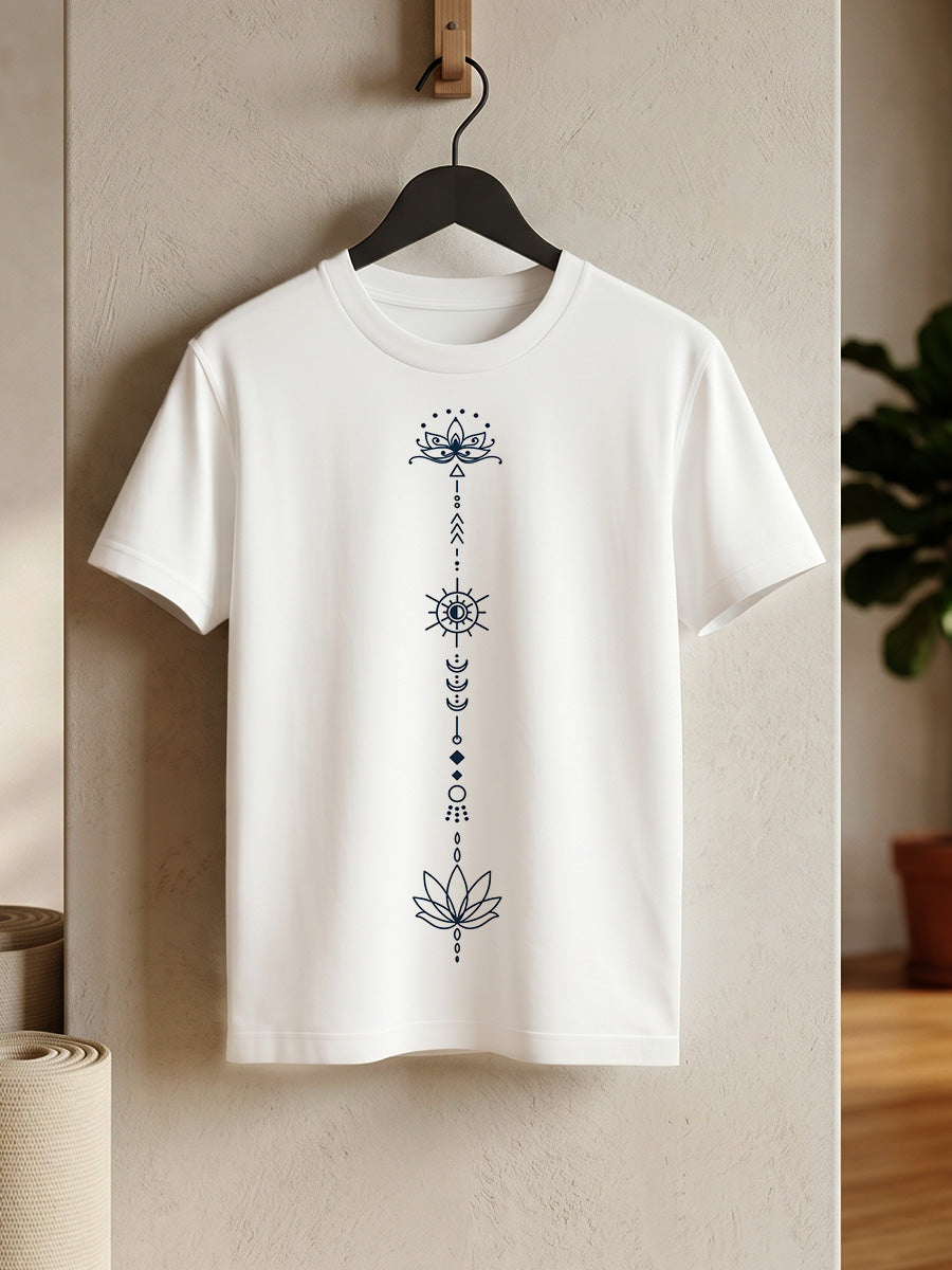 Sacred Flow - White Yoga Round Neck T-shirt