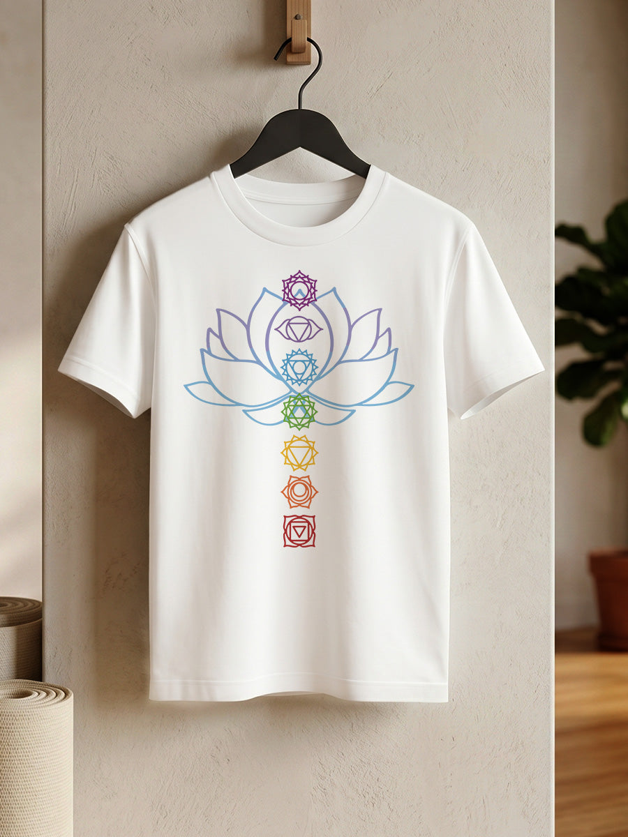 Awakened Chakra - White Yoga Round Neck T-shirt