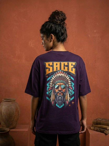 Sage- Purple Round Neck Oversized Graphic T-shirt