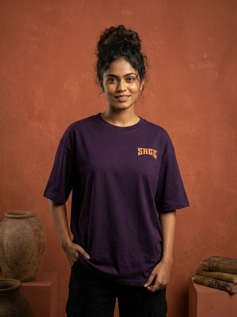 Sage- Purple Round Neck Oversized Graphic T-shirt