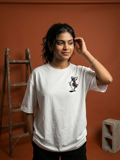 Dance Of Death - White Round Neck Oversized Graphic T-shirt