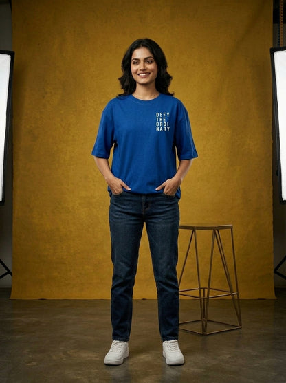 Duck Off - Royal Blue Round Neck Oversized Graphic T-shirt