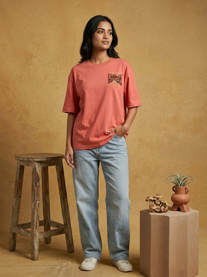 Feelin Mystical - Coral Round Neck Oversized Graphic T-shirt