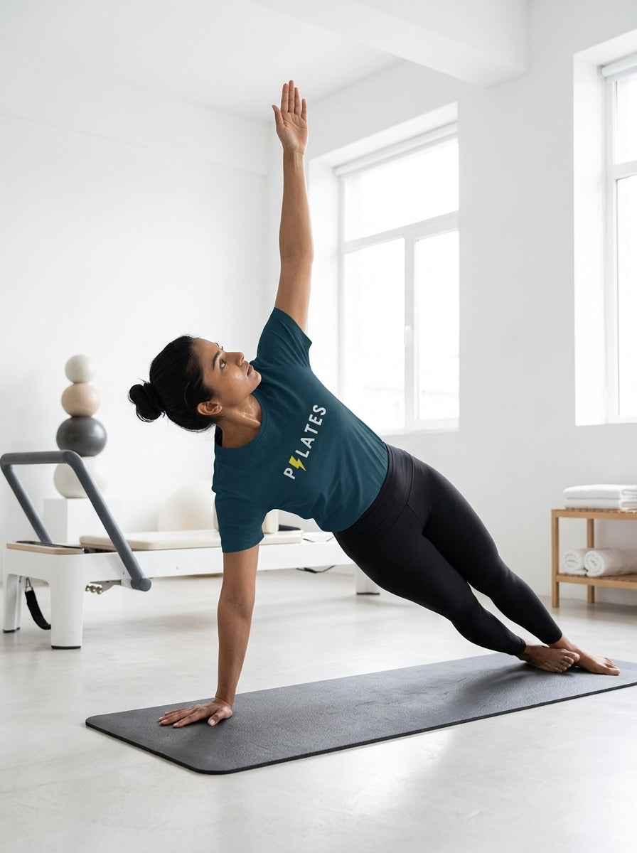 Pilates Power - Navy Blue Round Neck Pilates T-shirt