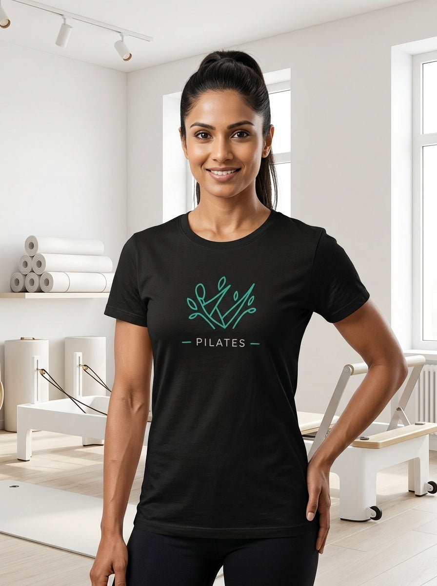Pilates Logo - Black Round Neck Pilates T-shirt
