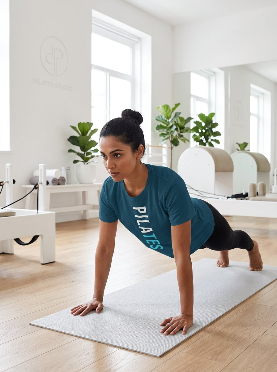 Pilates Vertical - Navy Blue Round Neck Pilates T-shirt