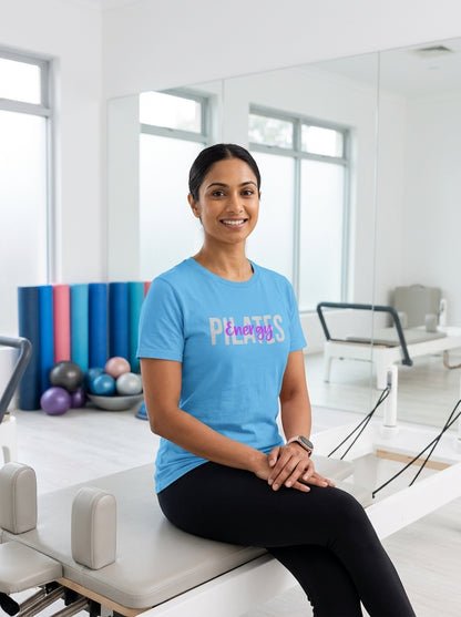 Pilates Energy - Sky Blue Round Neck Pilates T-shirt