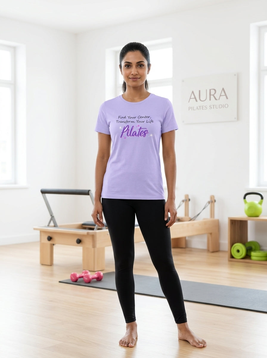 Find Your Centre- Lavender Round Neck Pilates T-shirt