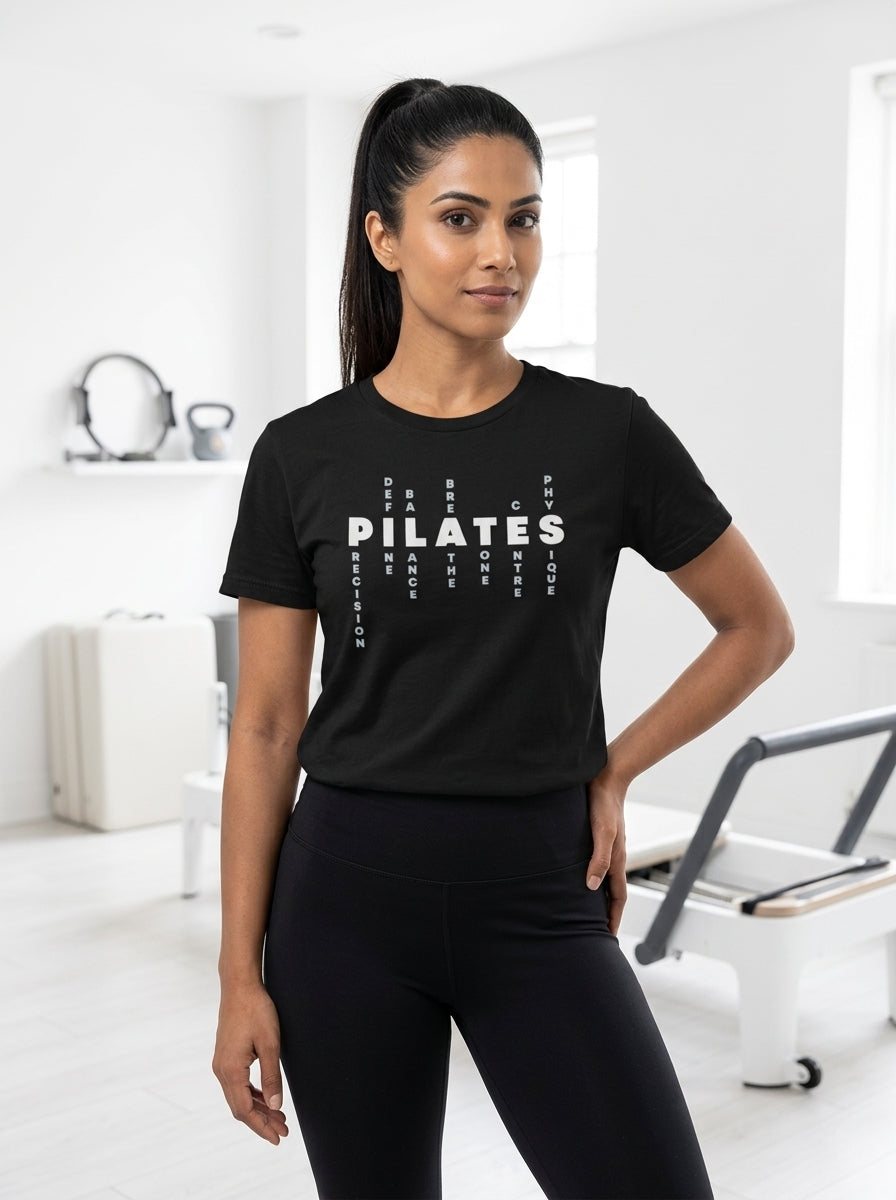 Pilates Full Form - Black Round Neck Pilates T-shirt