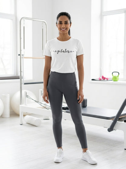 Pilates Love - White Round Neck Pilates T-shirt