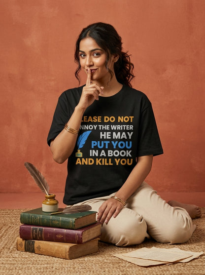 Annoy The Writer (He)- Black Round Neck Writer T-shirt