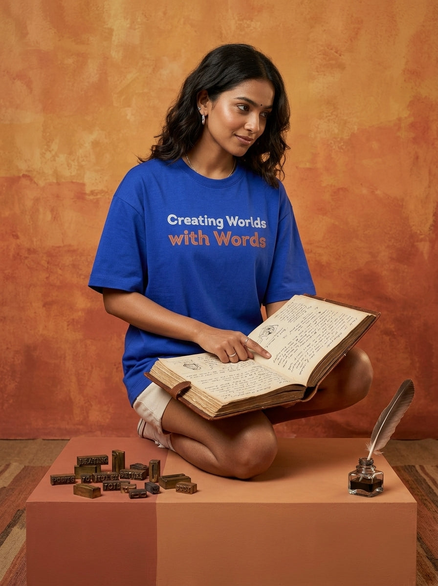 Creating Worlds with Words- Royal Blue Round Neck Writer T-shirt
