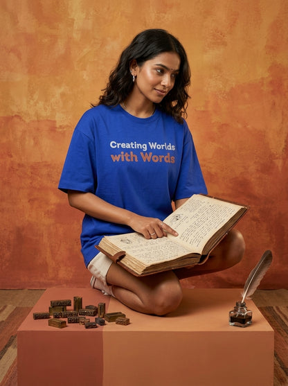 Creating Worlds with Words- Royal Blue Round Neck Writer T-shirt
