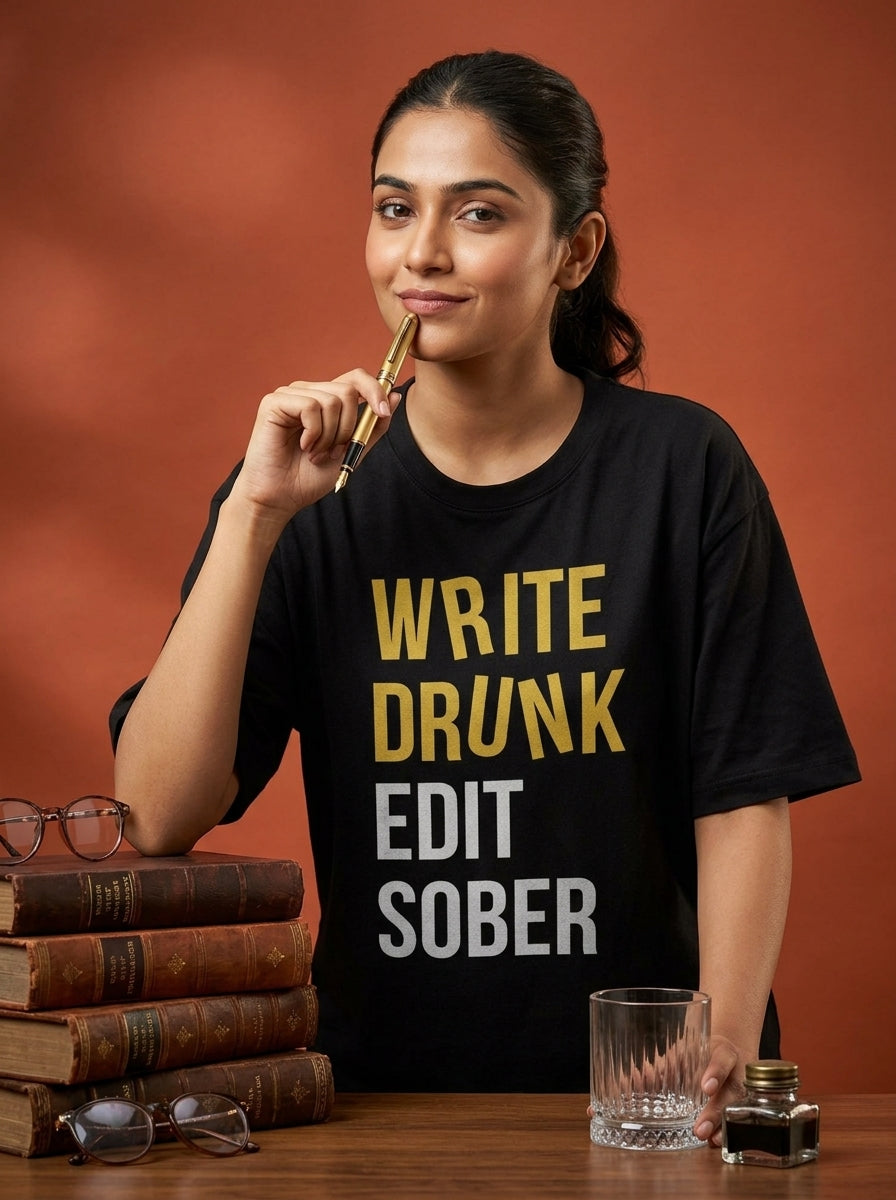 Write Drunk Edit Sober- Black Round Neck Writer T-shirt