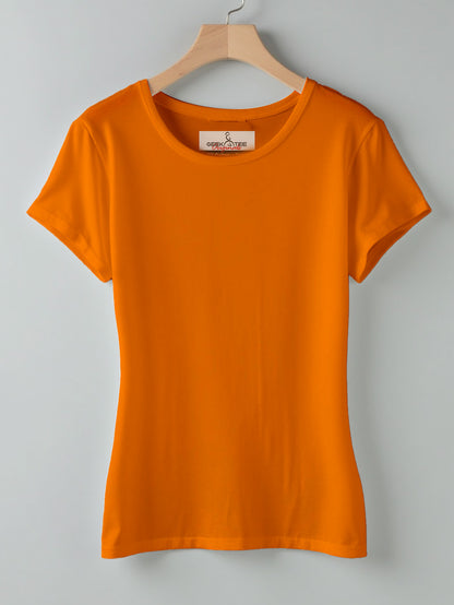 Orange- Solid Women's Round Neck T-shirt