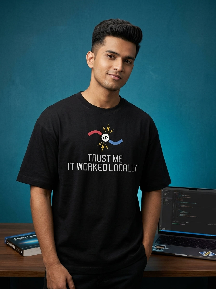 Worked Locally- Black Round Neck Coding T-shirt