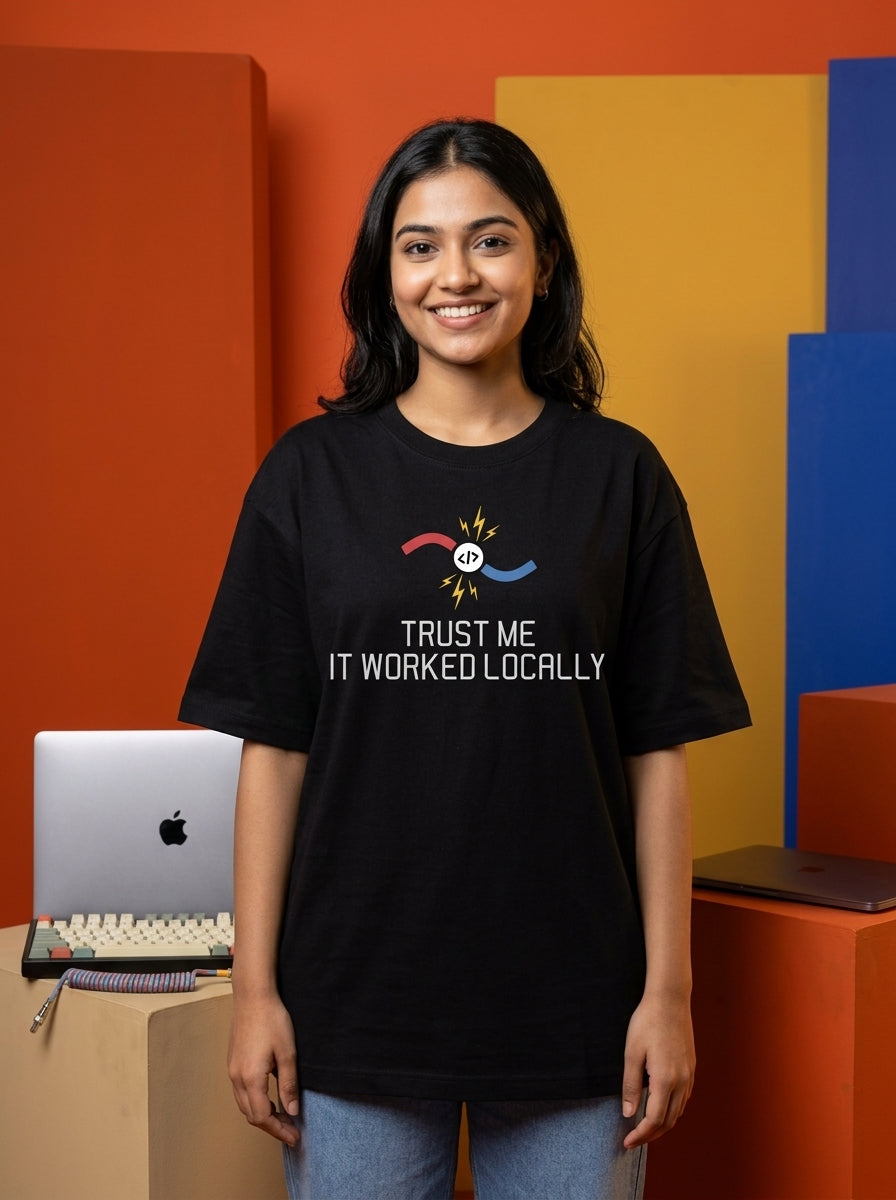 Worked Locally- Black Round Neck Coding T-shirt