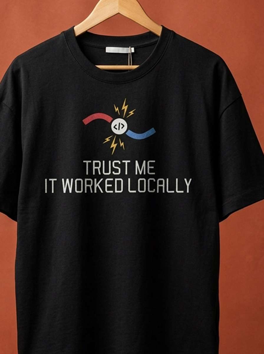 Worked Locally- Black Round Neck Coding T-shirt