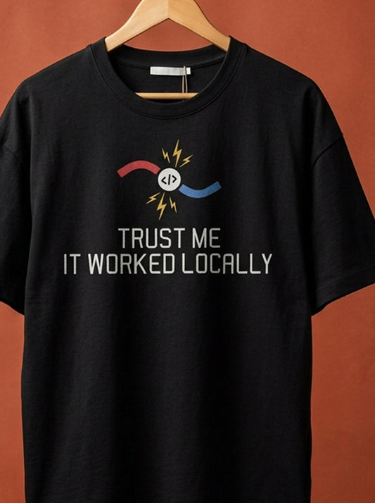 Worked Locally- Black Round Neck Coding T-shirt