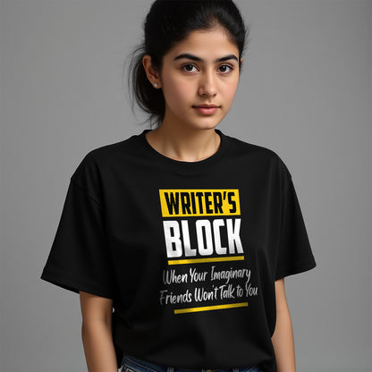 Writer's Block- Black Round Neck Writer T-shirt