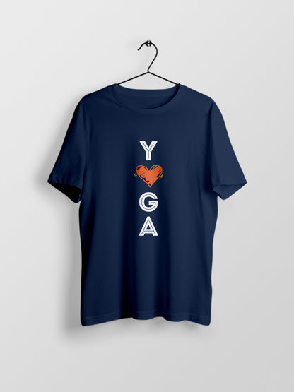 Yoga Love Vertical- Navy Blue Round Neck Yoga T-shirt