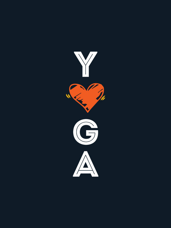 Yoga Love Vertical- Navy Blue Round Neck Yoga T-shirt