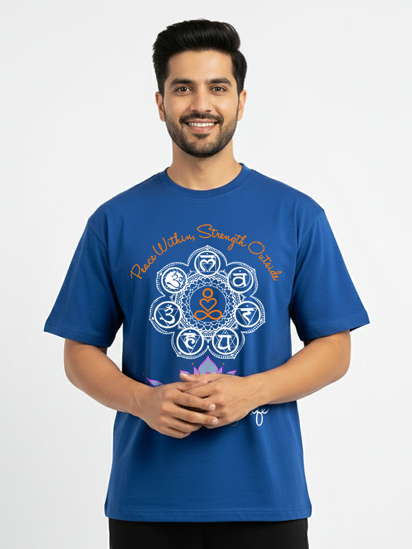 Peace Within, Strengh Outside- Royal Blue Round Neck Yoga T-shirt