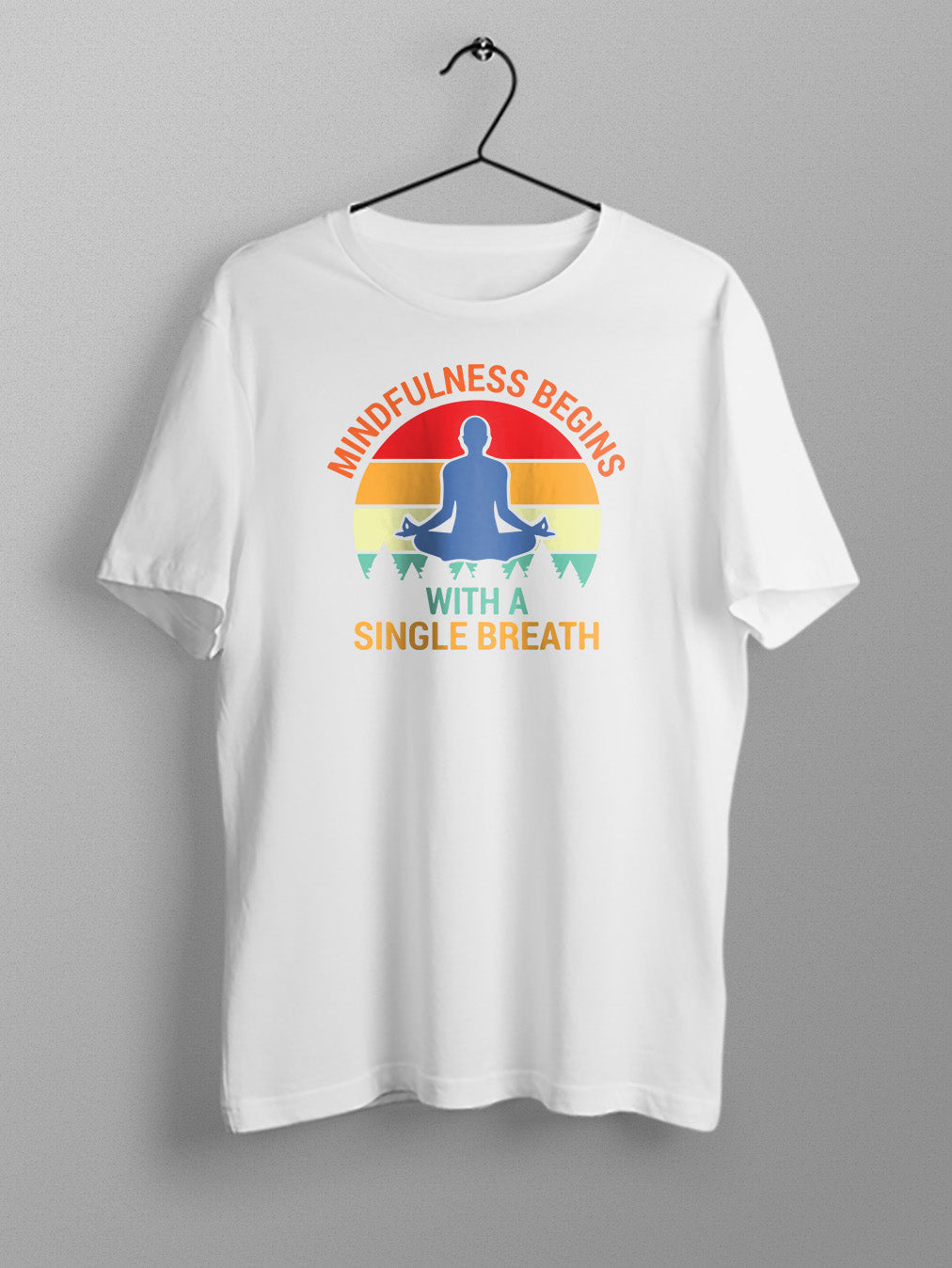 Mindfulness - White Round Neck Yoga T-shirt