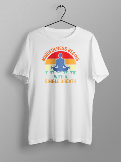 Mindfulness - White Round Neck Yoga T-shirt