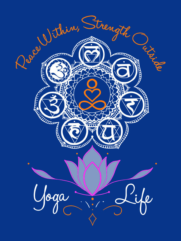 Peace Within, Strengh Outside- Royal Blue Round Neck Yoga T-shirt