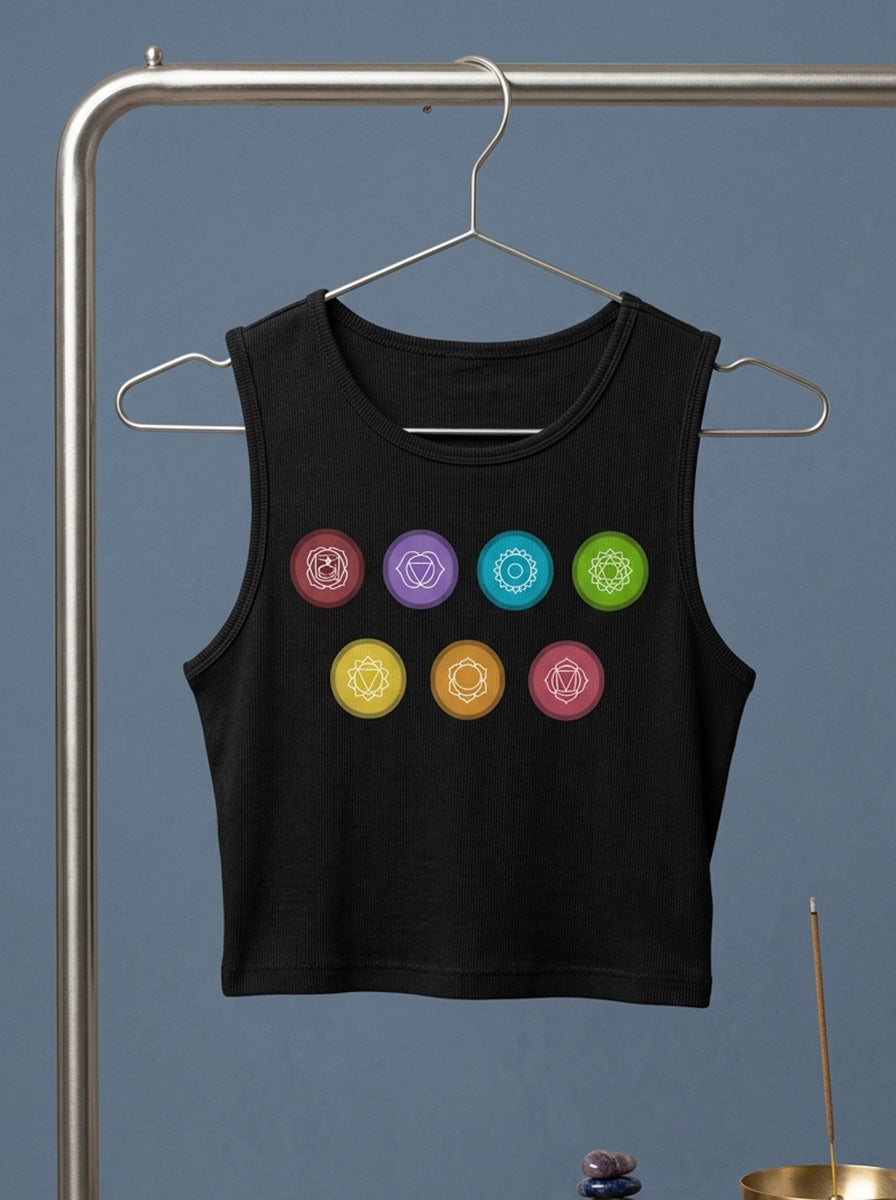 Yoga Chakras- Black Yoga Crop Tank Top