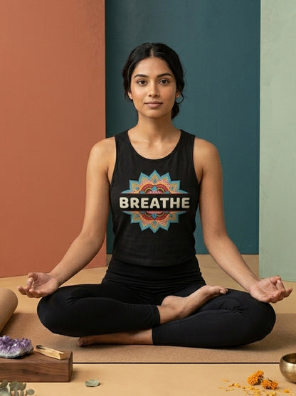 Breathe- Black Yoga Crop Tank Top